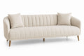 Sofa beżowa z tkaniny poliestrowej, drewniana rama, 220 cm