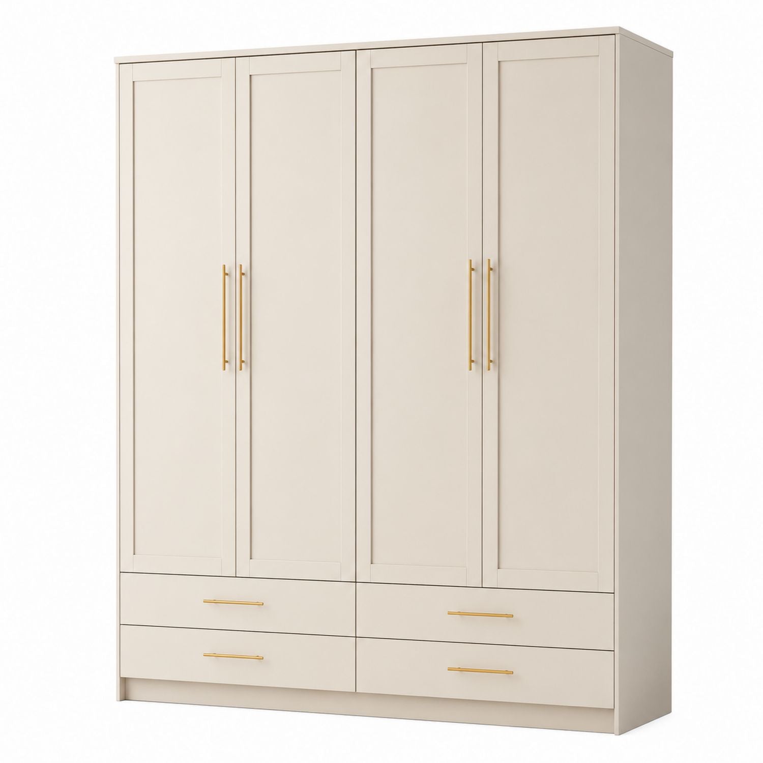 Szafa czterodrzwiowa z MDF i metalowymi uchwytami Kremowy 200x60x220 cm