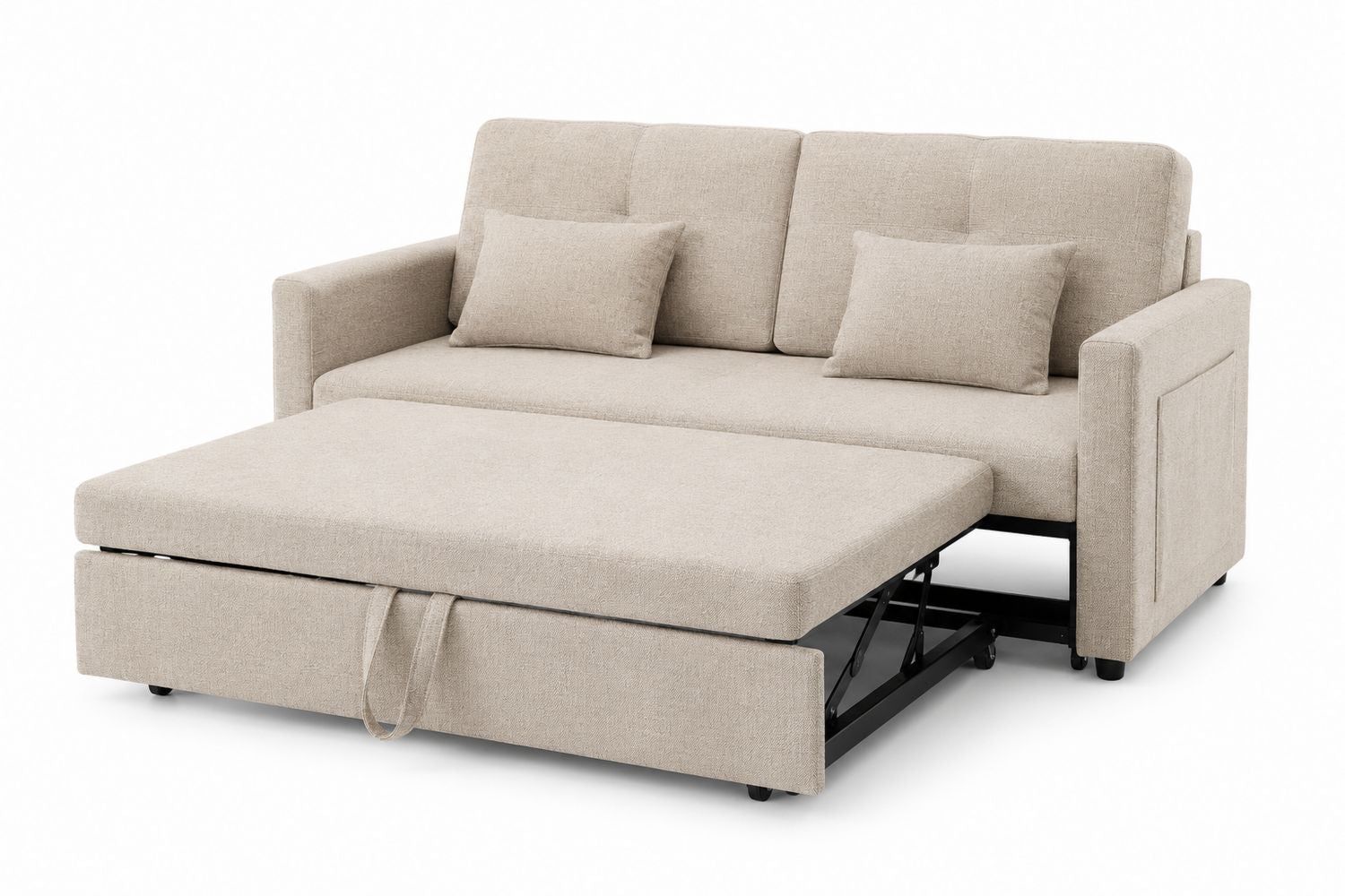 Beżowa sofa rozkładana z tkaniny 3-osobowa