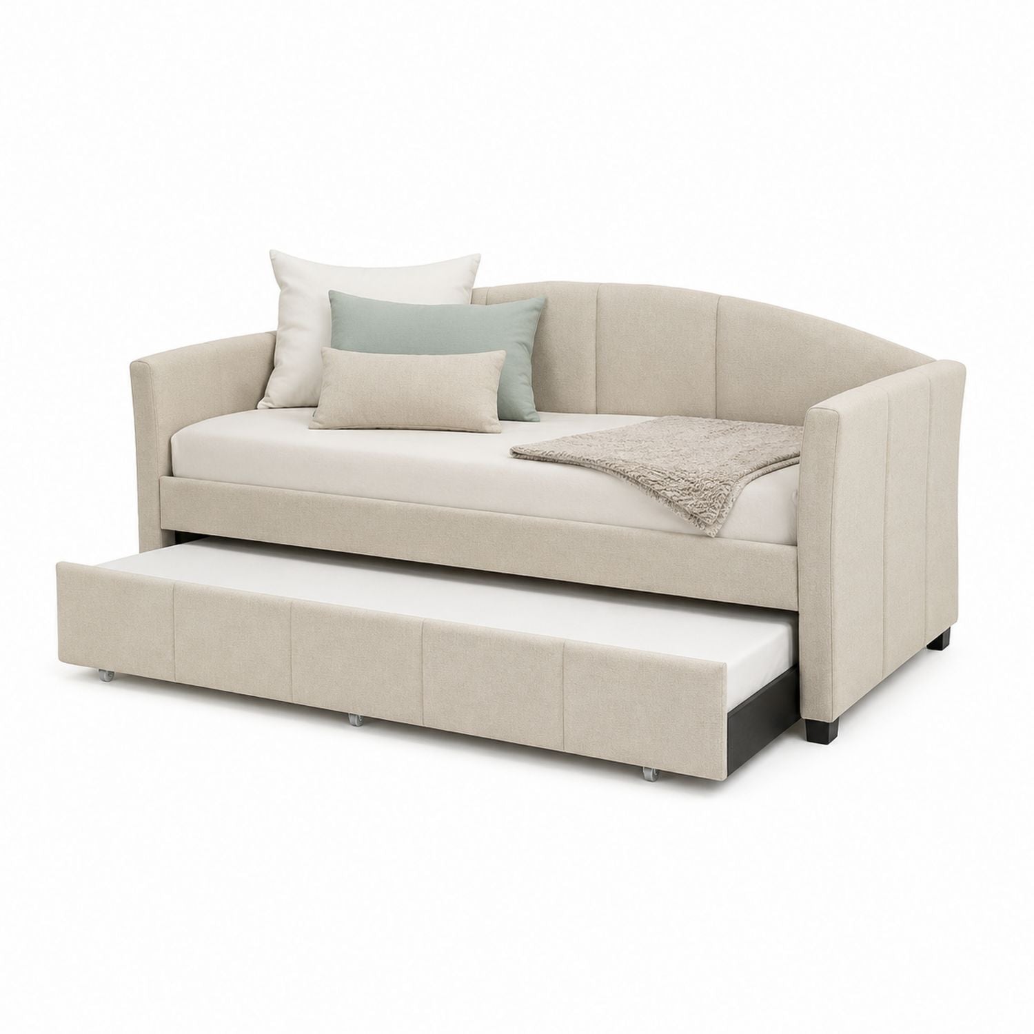 Beżowa sofa z funkcją rozkładaną i szufladą 200x90 cm