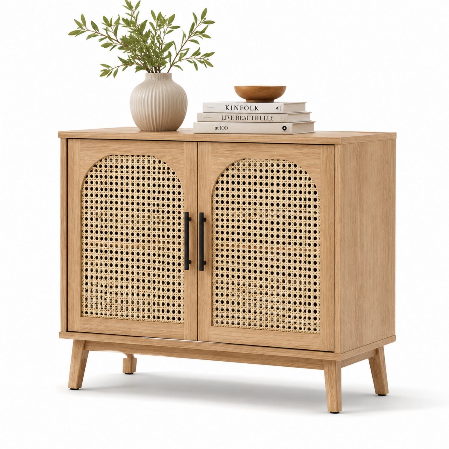 Szafka drewniana z rattanowymi drzwiami 80x40x75 cm
