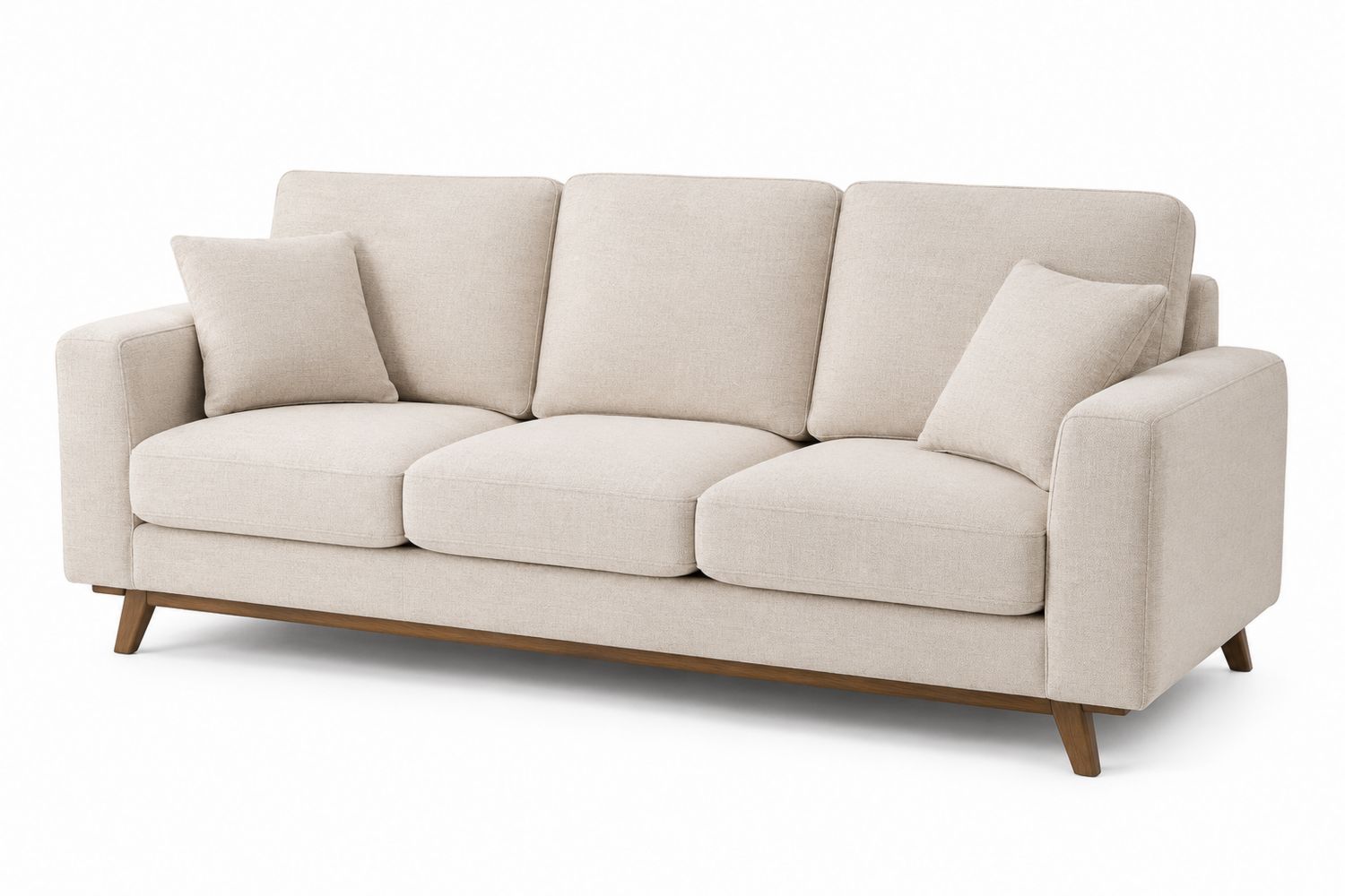 Sofa trzyosobowa tkanina lniana Drewno Beżowy