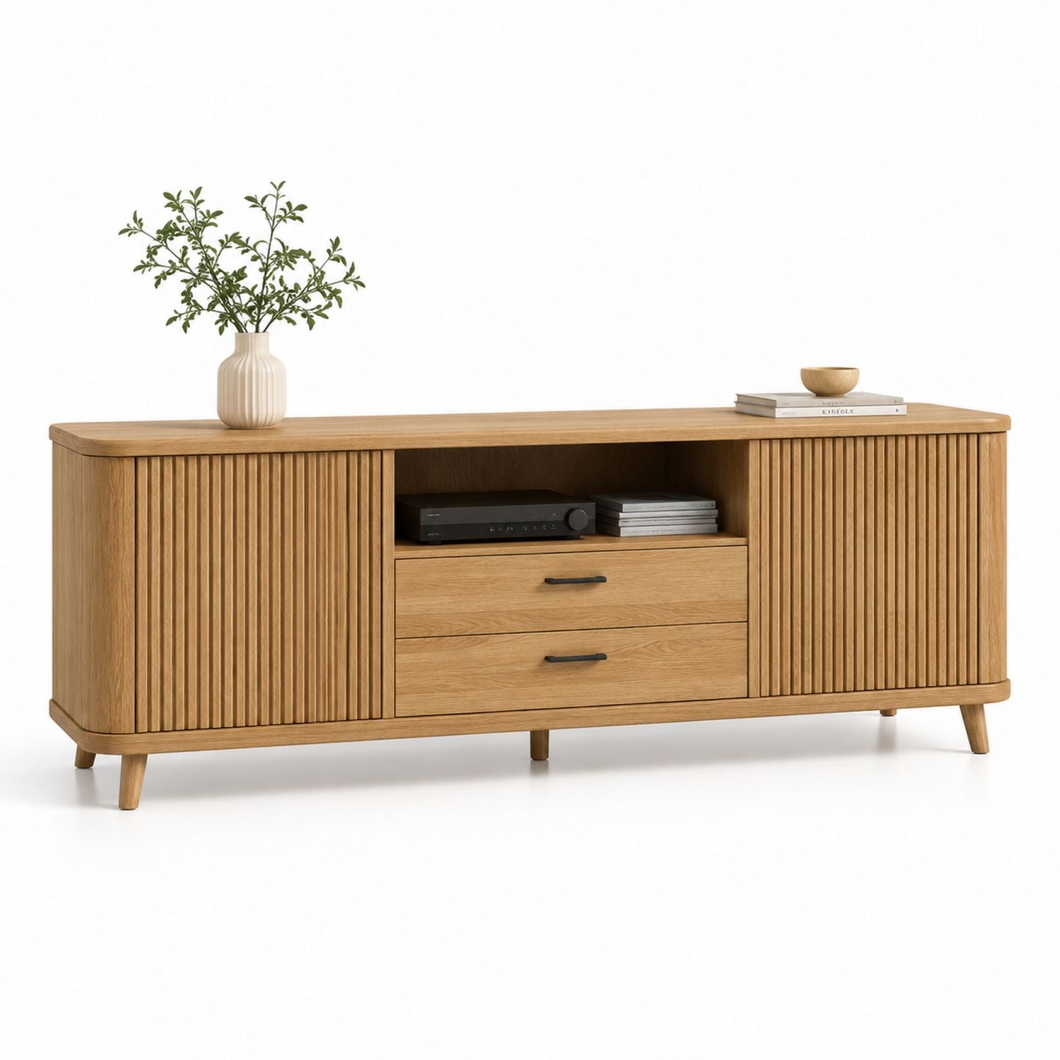Dębowa szafka RTV z drzwiami i szufladami 150x45x50cm