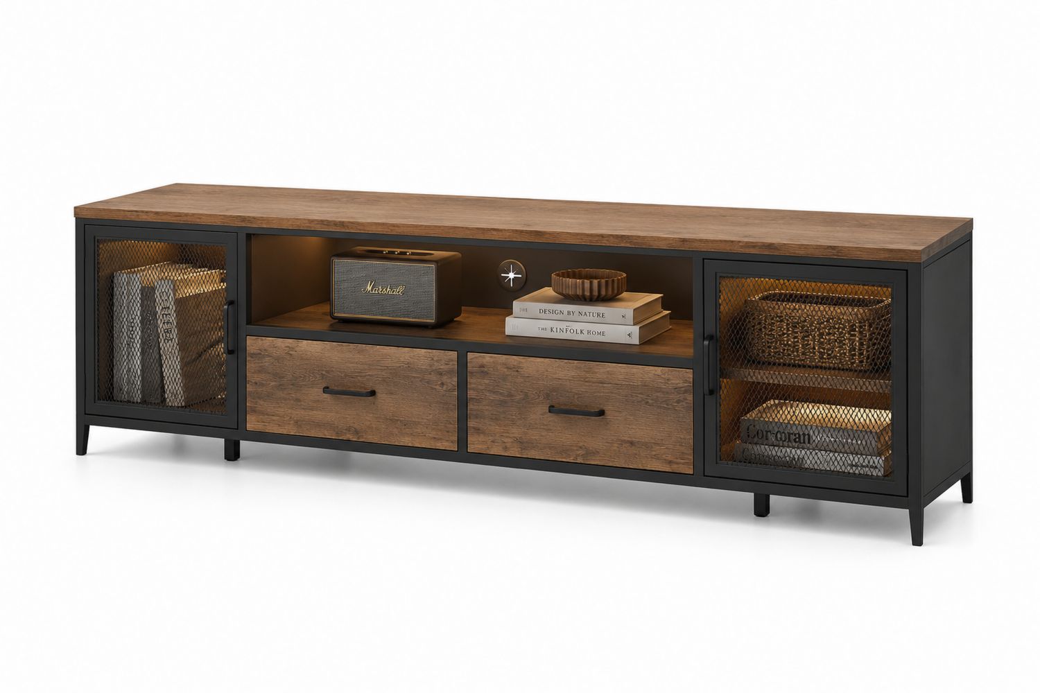 Szafka RTV drewno metal czarna 140x40x50 cm