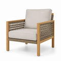Fotel z drewna teak z beżową tapicerką lnianą