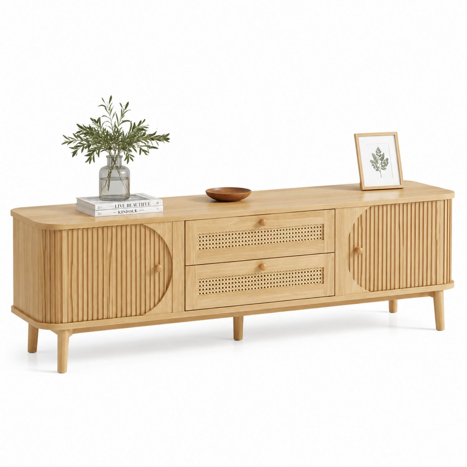 Drewniana Szafka RTV z Rattanem 180x40x50 cm
