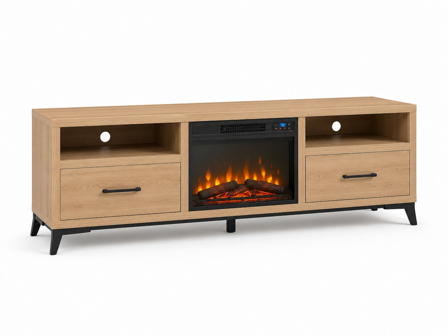 Szafka RTV z kominkiem elektrycznym MDF i metalowa dąb naturalny 152 cm