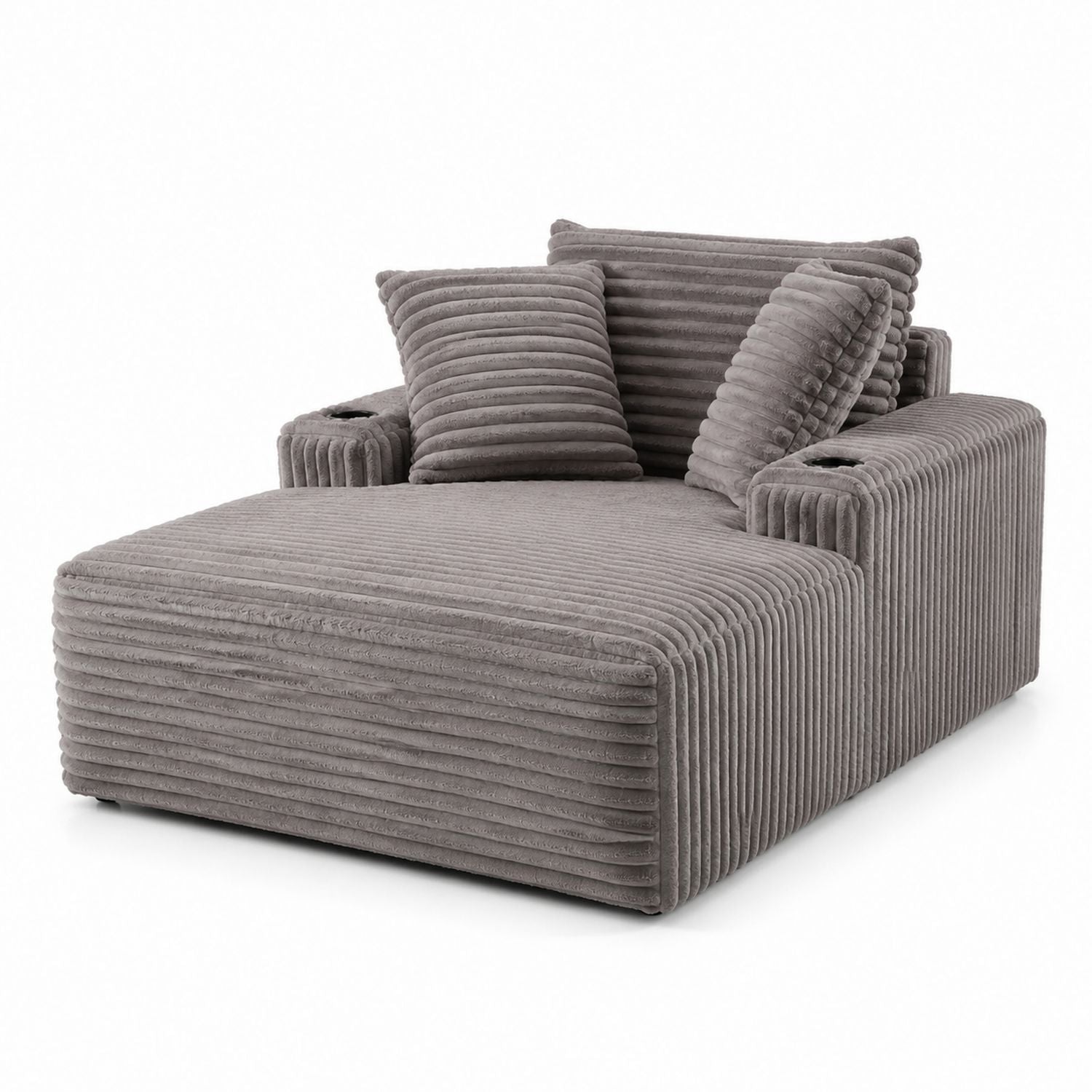 Sofa szezlong z prążkowanego weluru z poduszkami 150 cm
