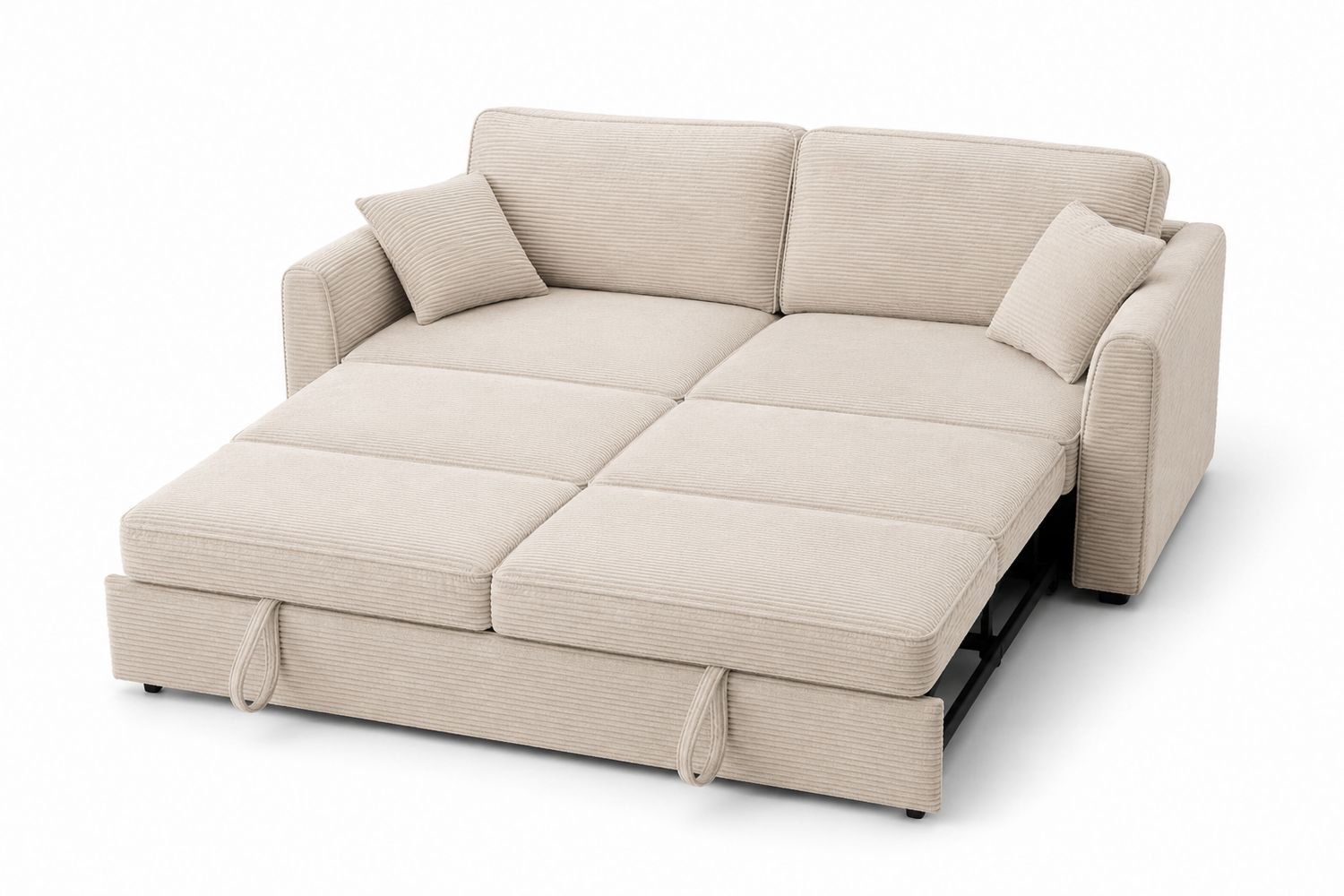 Sofa rozkładana sztruksowa beżowa z funkcją spania 200x150 cm